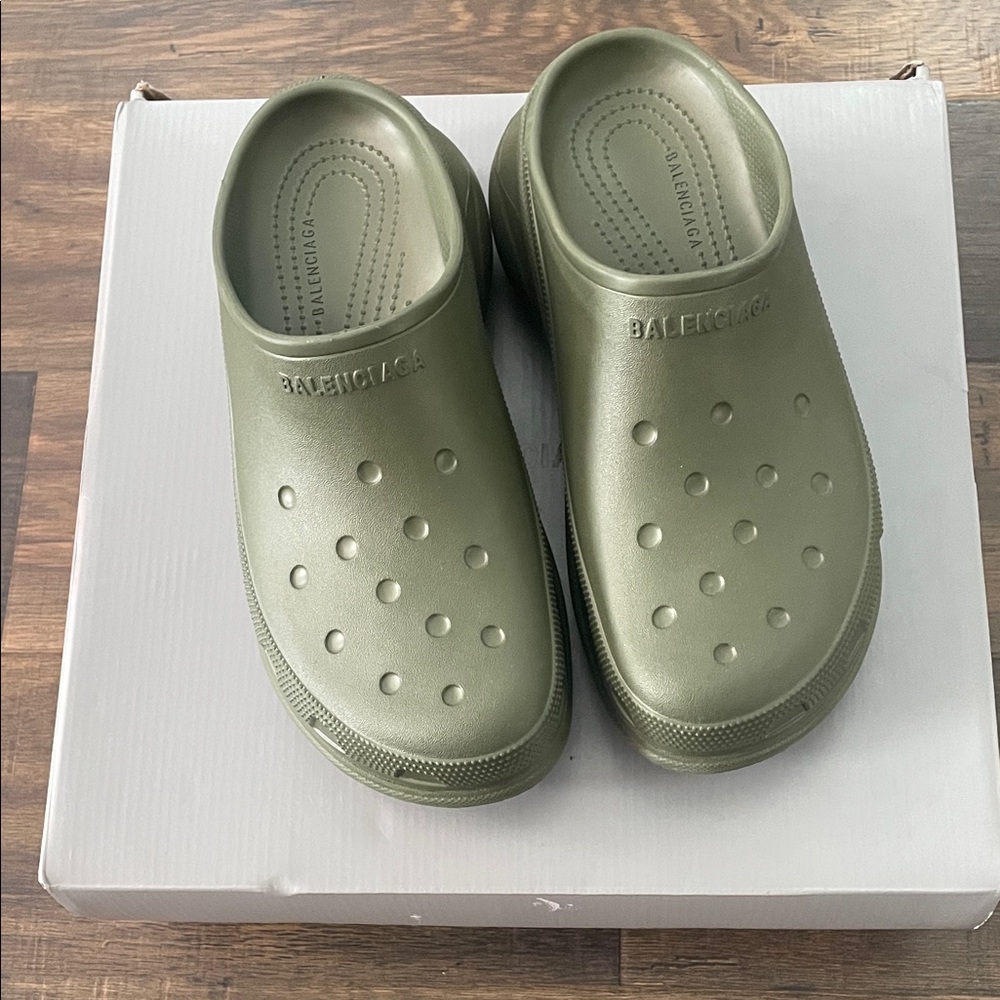 Balenciaga Olive Green Slip-On Shoes